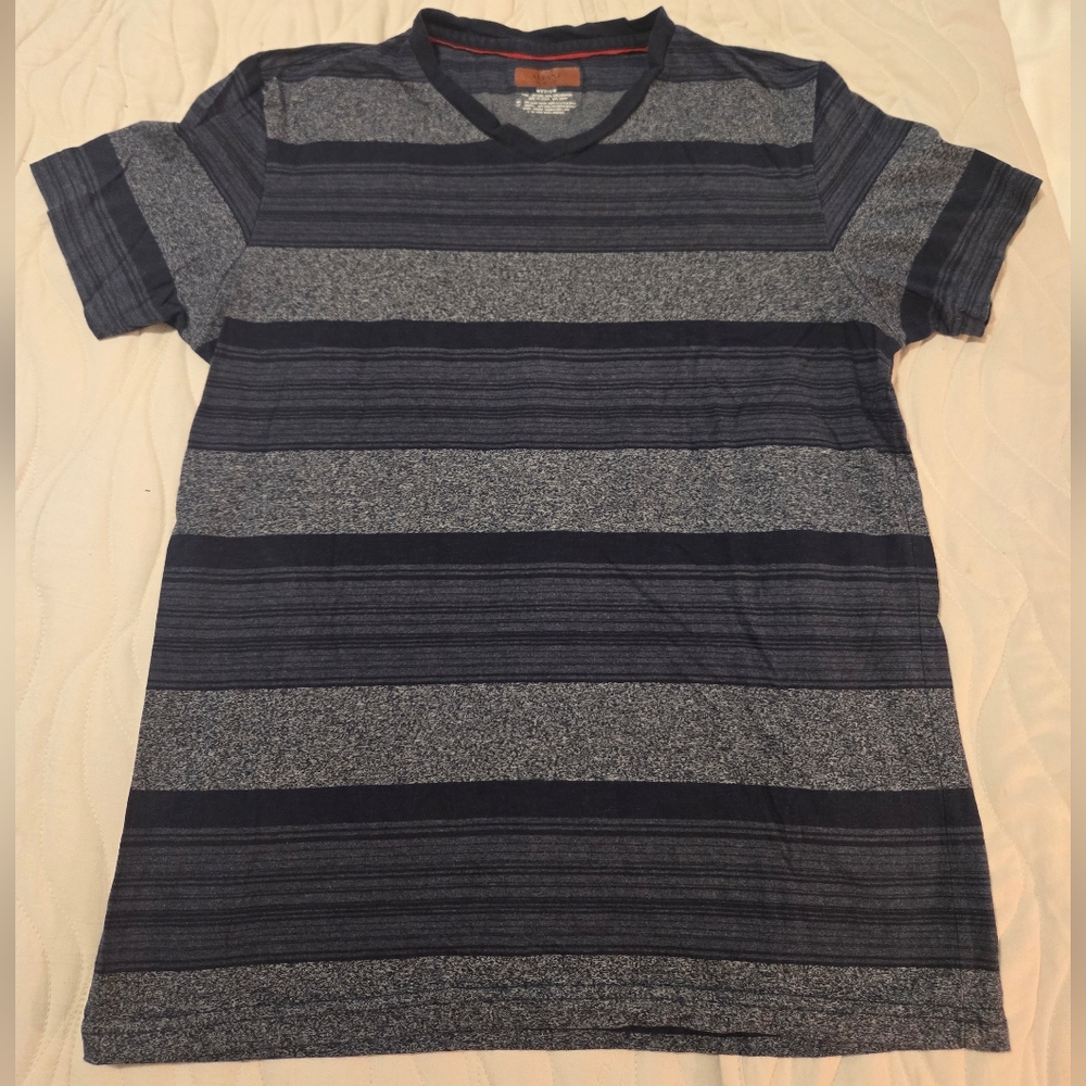 Alfani Men's Short Sleeve Navy and Gray Tee